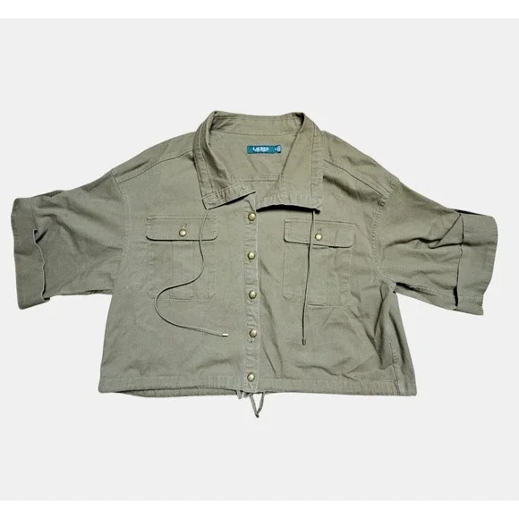 Lauren Ralph Lauren Womens 16 Vondra Cropped Utility Jacket Olive Twill Safari - Picture 1 of 9